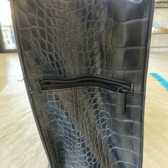 GUC - BEIS Black Crocodile-Embossed Work Tote - Picture 3 of 13
